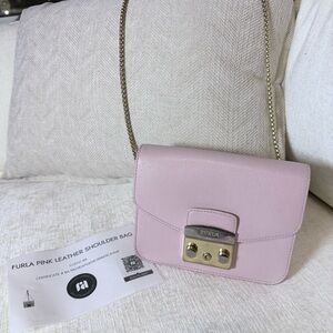 Furla Pink Leather Mini Crossbody Shoulder Bag Gold Chain COA